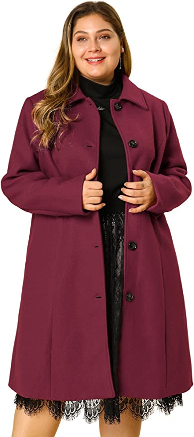 Plus Size Burgundy Women's Dress Coat