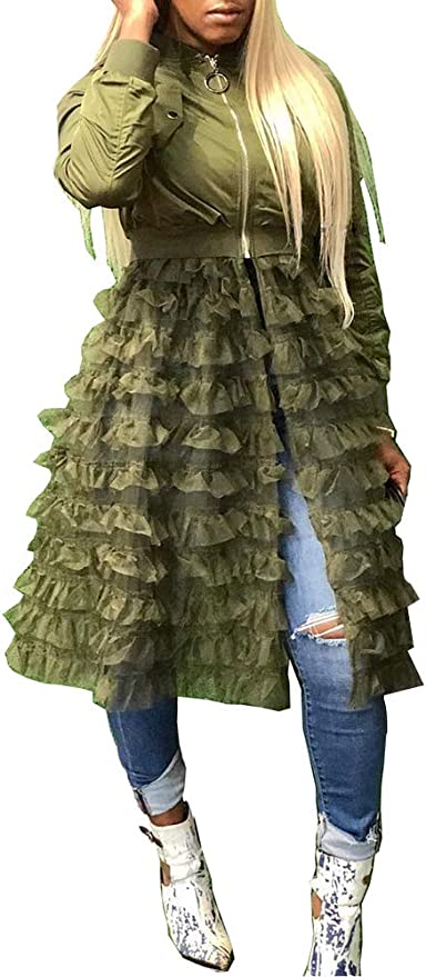 Military Green Ruffled Bomber Dress