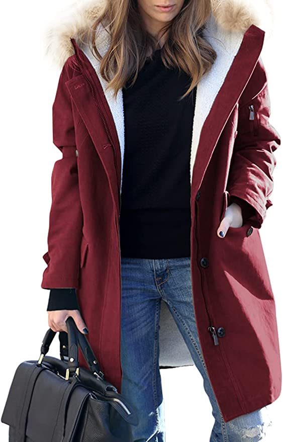 Fleece Lined Parka - Burgundy Coat