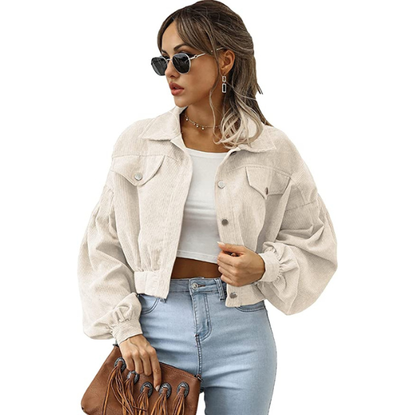 Cream Corduroy Puff Crop Coat