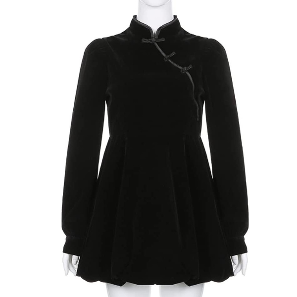 Black Mini Puff Sleeve Dress in Velvet 