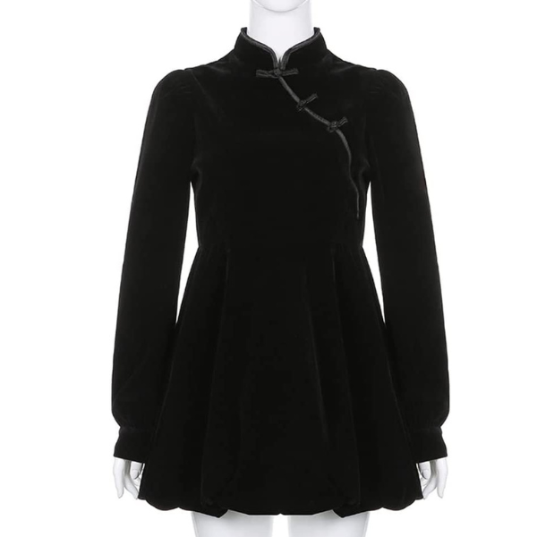 Black Mini Puff Sleeve Dress in Velvet