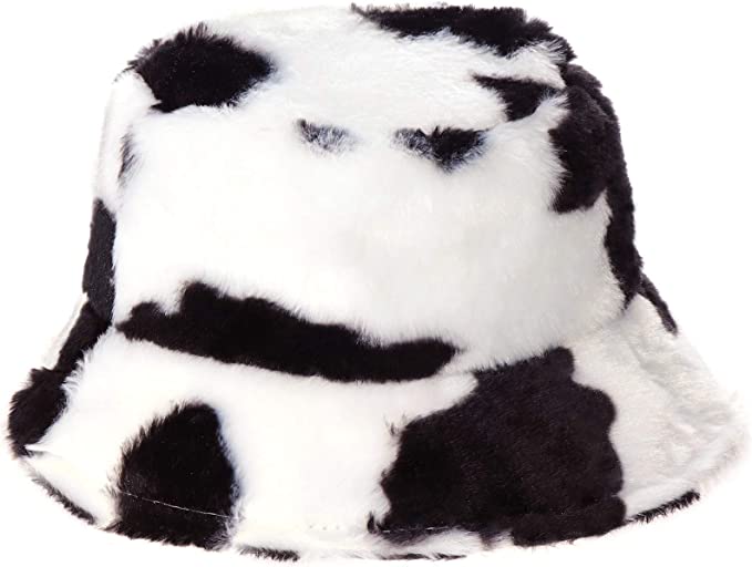 Cow Print Fuzzy Bucket Hat 