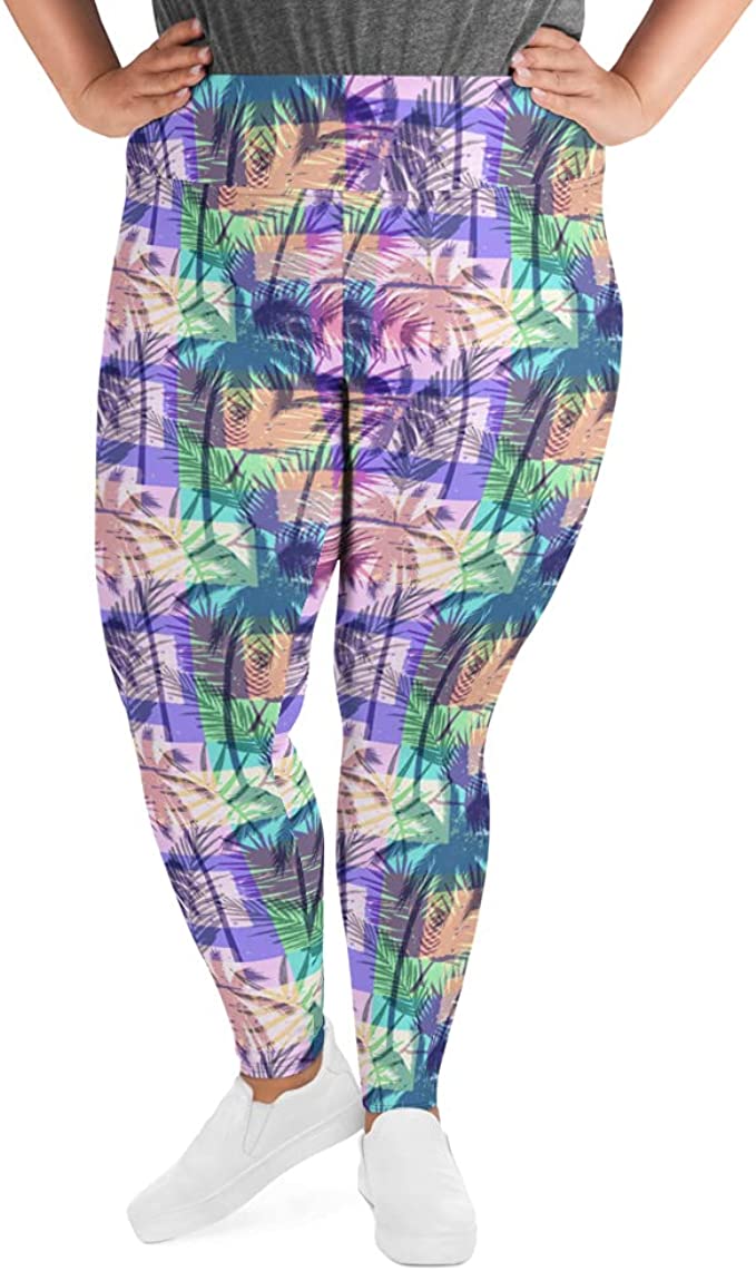 Multi color Palm Tree Print Plus Size Leggings