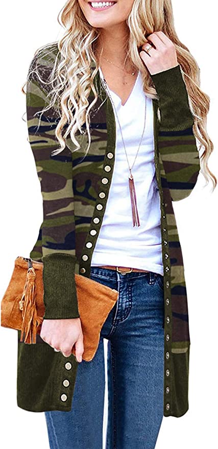 Camo Long Sleeved Ribbed Cardigan