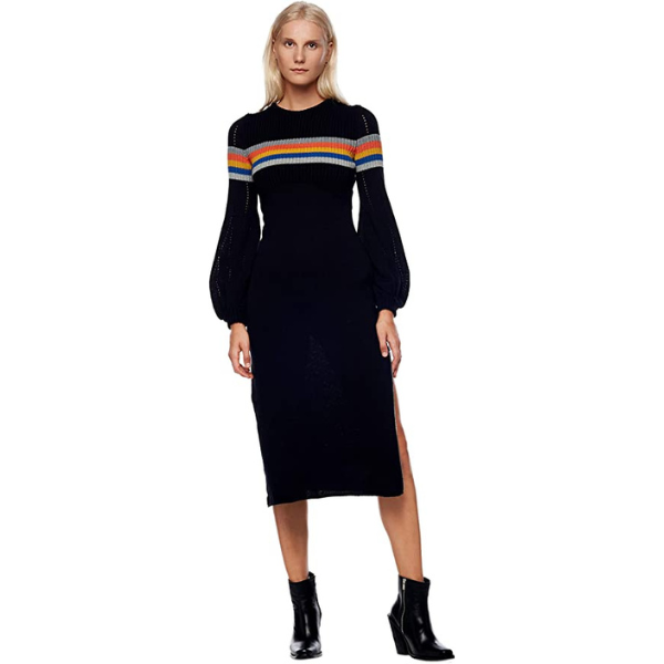 Johnny Cota Black Puff Sleeve Midi Dress