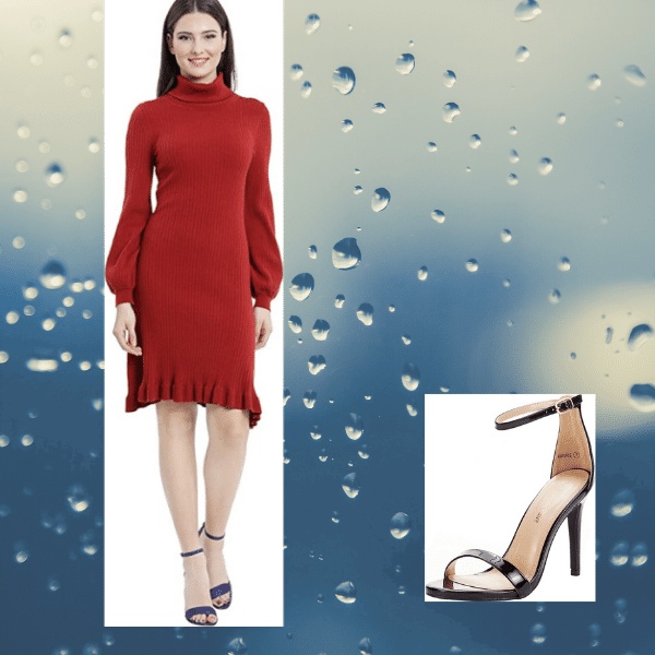Red Lantern Sleeve Midi Dress and Strappy Heels