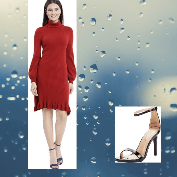 Red Lantern Sleeve Midi Dress and Strappy Heels 