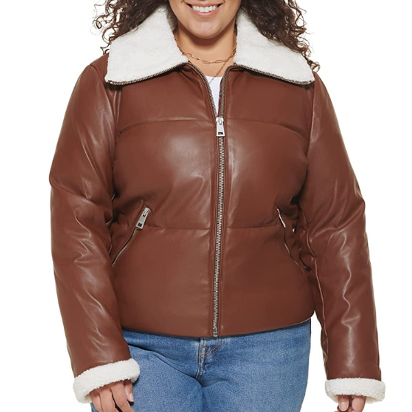 Plus Size Faux Leather Fleece Lined Crop