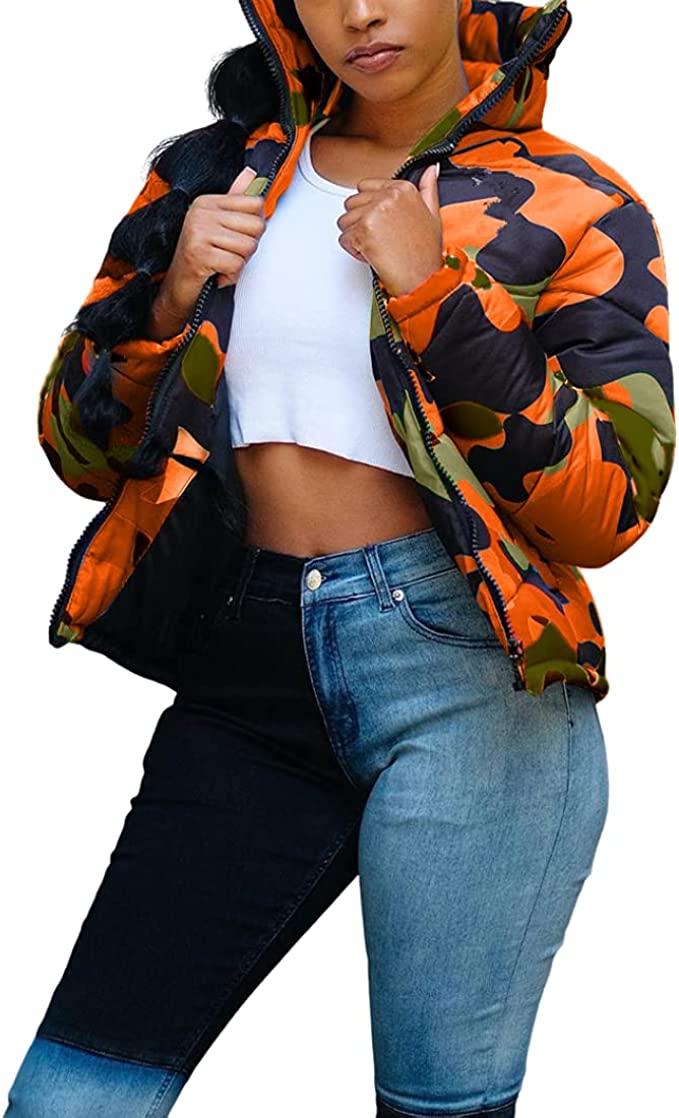 Orange Camo Crop Puffer