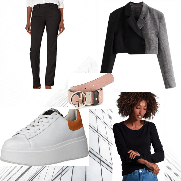 Photo by Amazon Black Jeans Crop Blazer Sneakers Cashmere Sweater