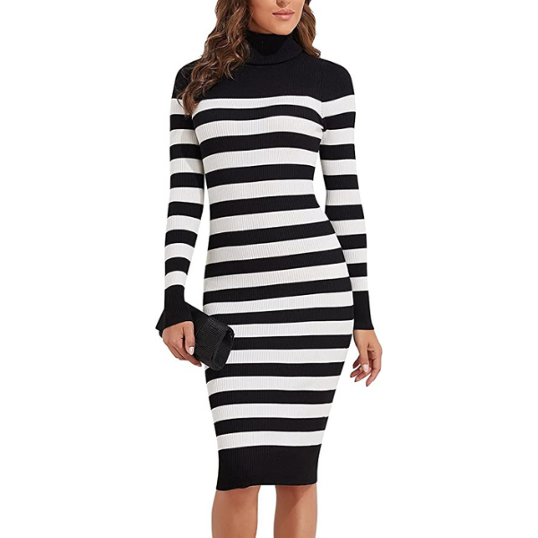 Black and White Striped Sweater Dress