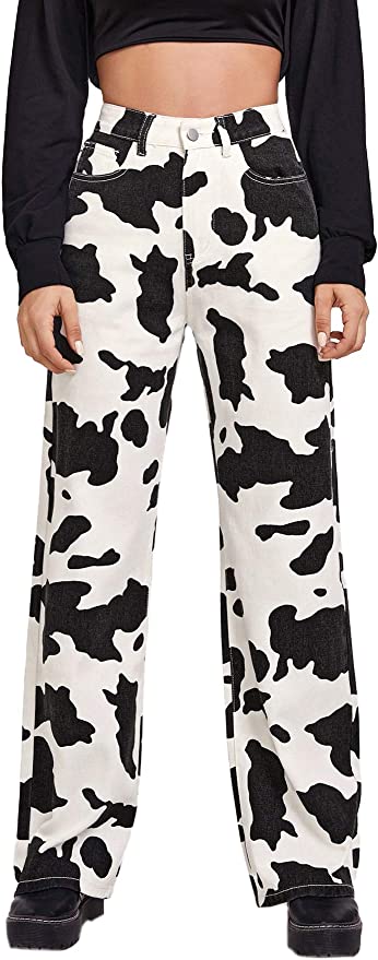 Women's Cow Print Denim Pants 