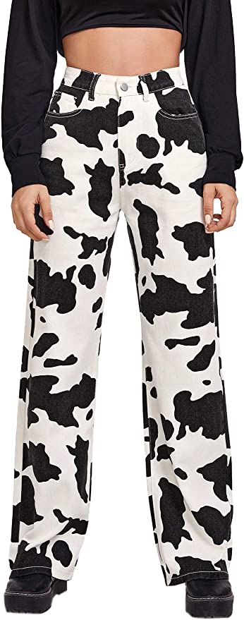 Women's Cow Print Denim Pants