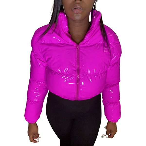 Y2K BarbieCon Candy Pink Shiny Crop Puffer