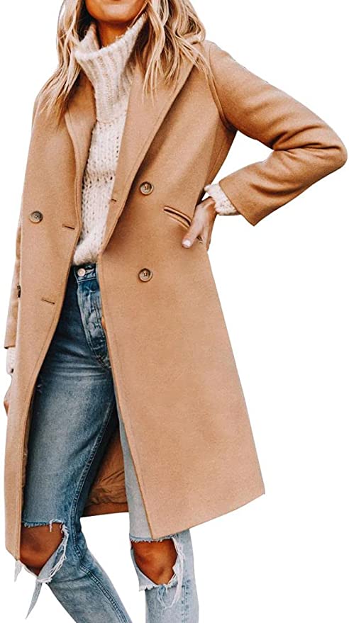 Womens Notched Collar Long Coat