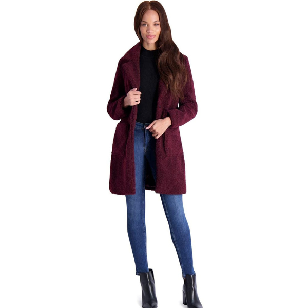 Faux Shearling Burgundy Womens Coat