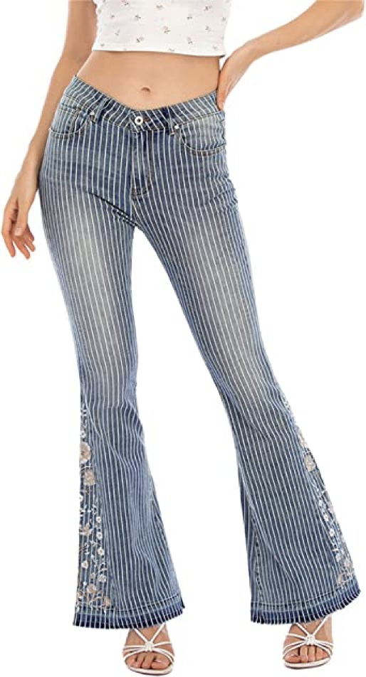 Embellished Striped Denim