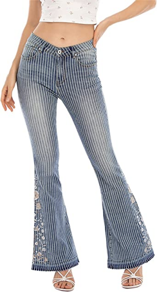 Embellished Striped Denim 