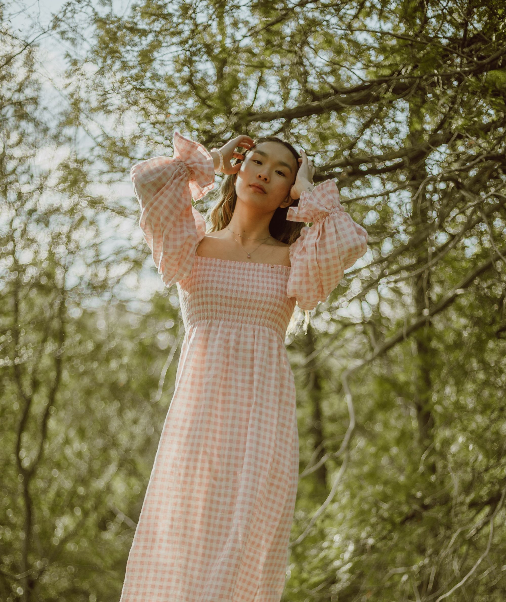 Puff Sleeves Gingham Maxi Dress