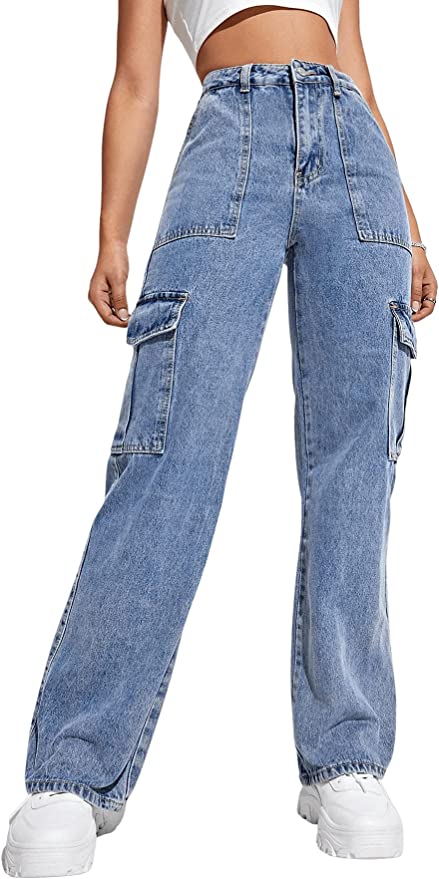 Wide Leg Denim Cargo Pants