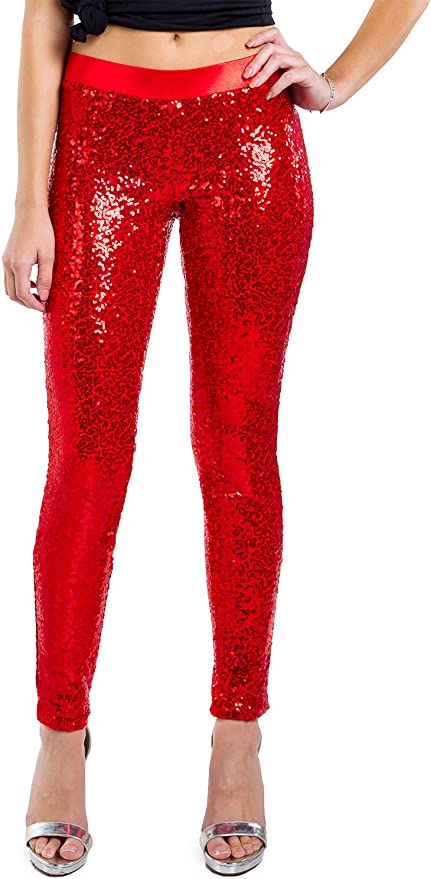 Red Sequin Womens Christmas Leggings