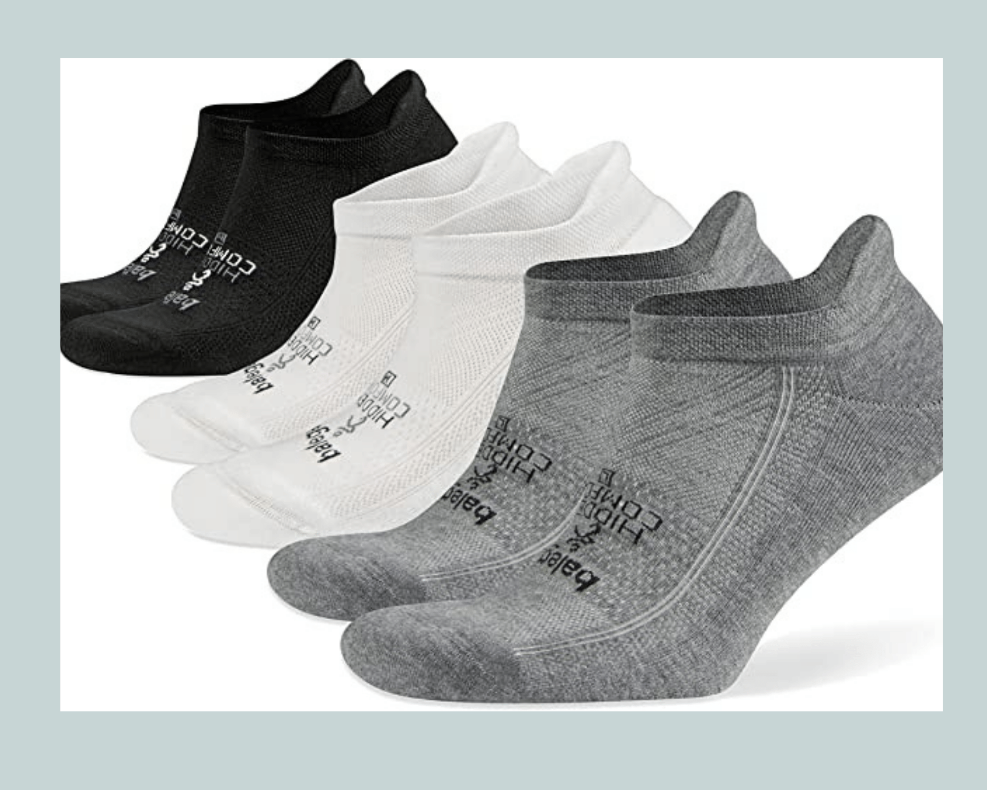 Black, Gray and White Balega No Show Socks
