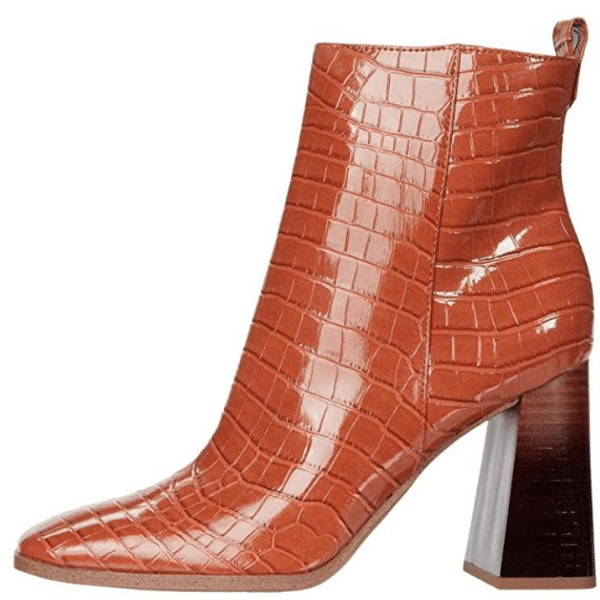 Orange Embossed Patent Ankle Boot