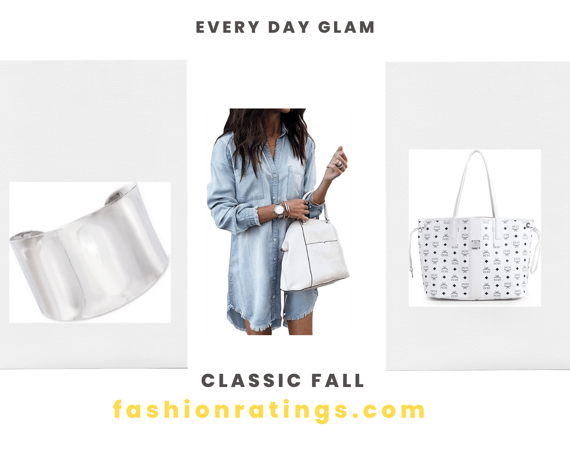 Silver Cuff Denim Dress and MCM Tote