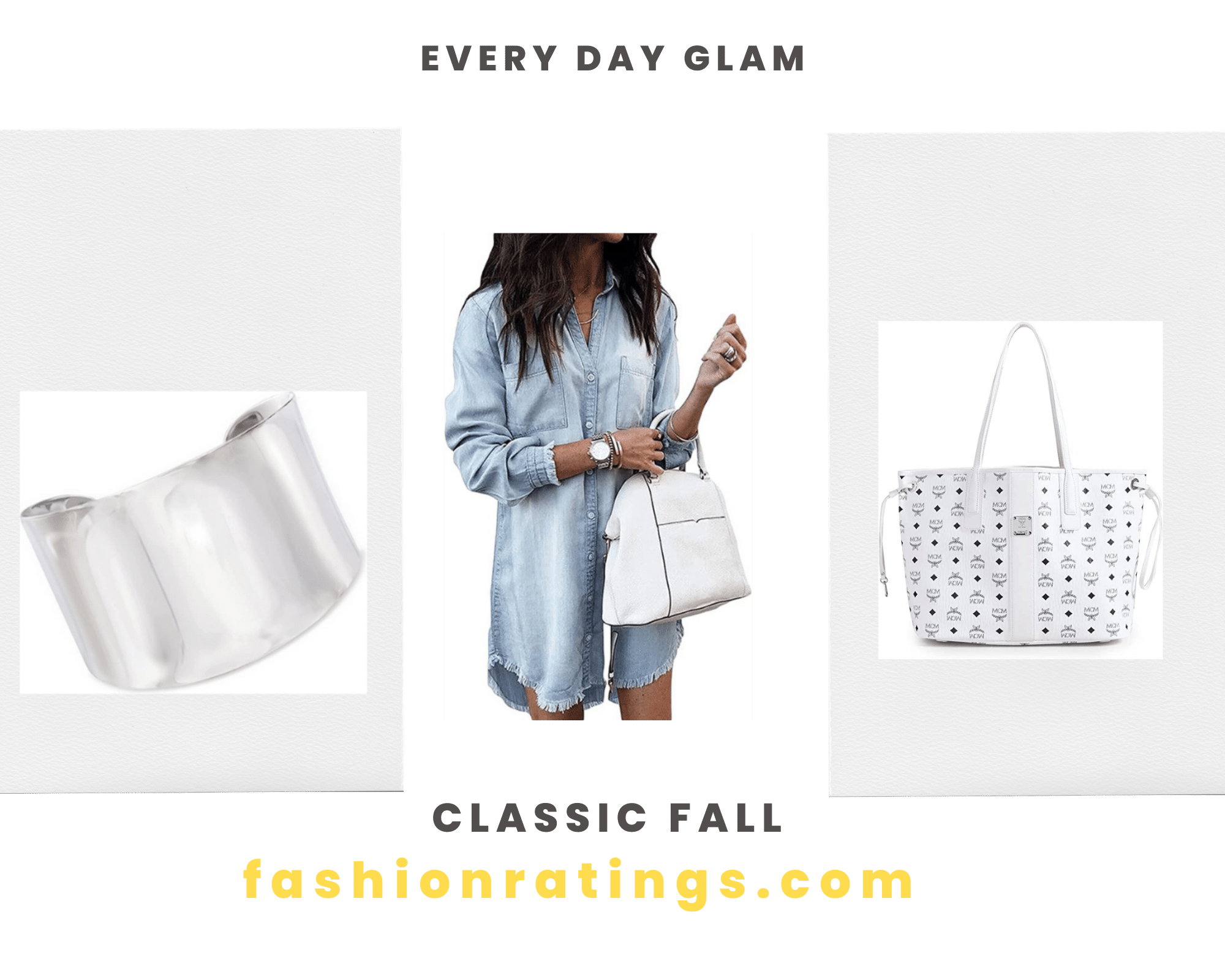 Silver Cuff Denim Dress and MCM Tote 