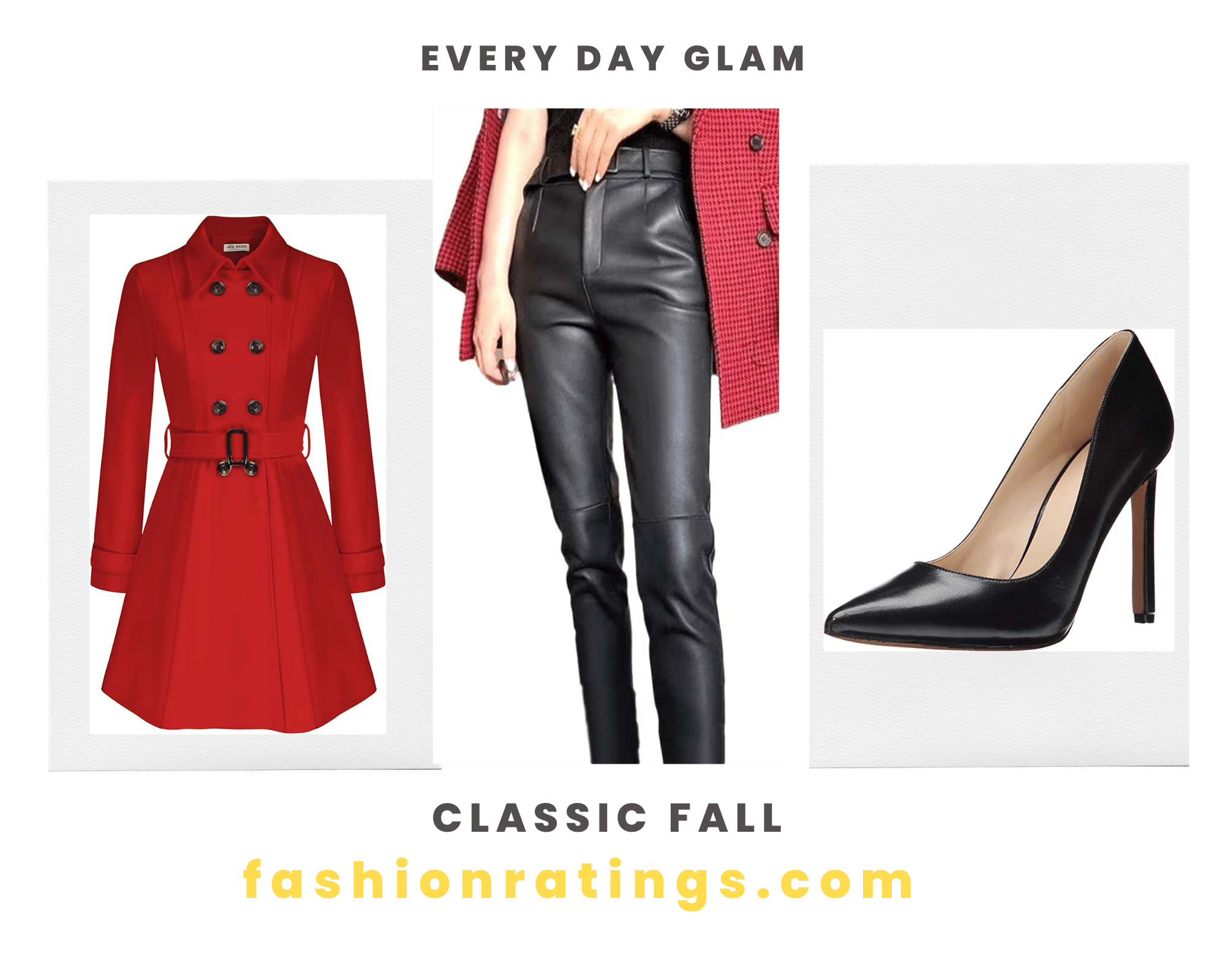 Red Pea Coat Leather Pants and Pumps