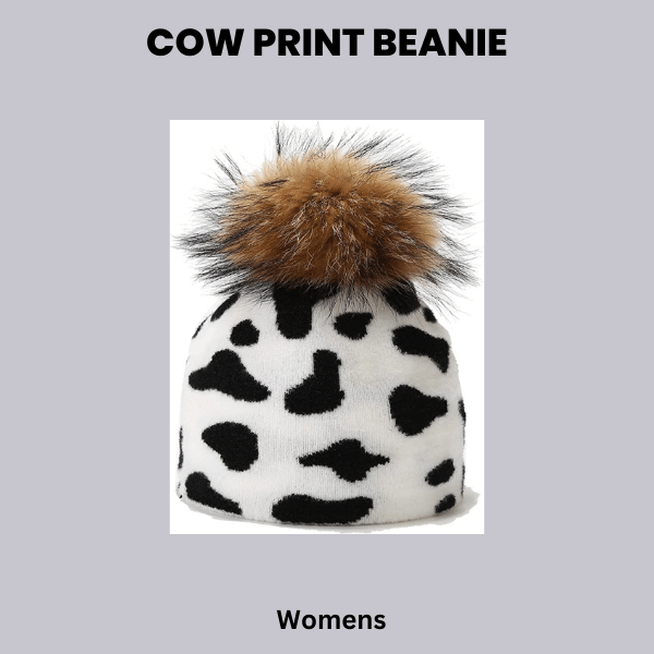 Cow Print Pom Beanie 