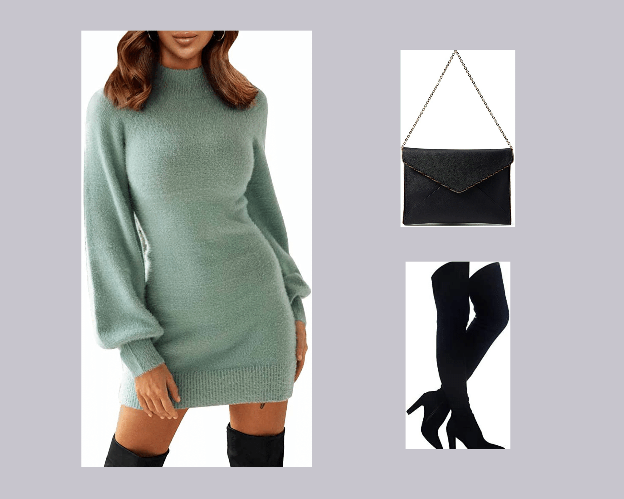 MINI DRESS PURSE THIGH HIGH BOOTS