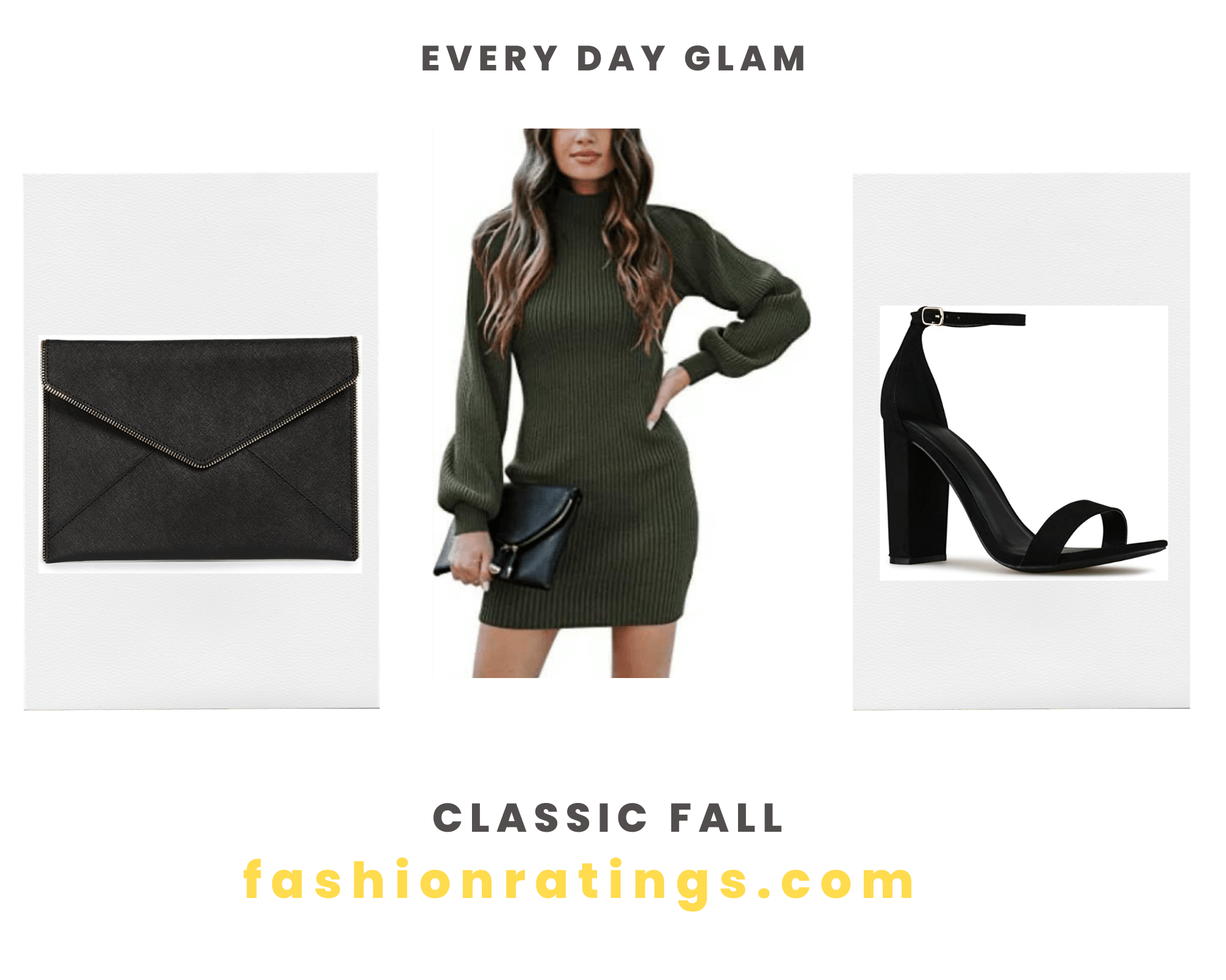 Black Envelope Bag Mini Sweater Dress Sandal Heels