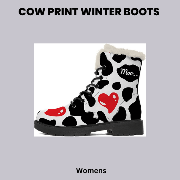 Cow Print Winter Boots with Fleece 