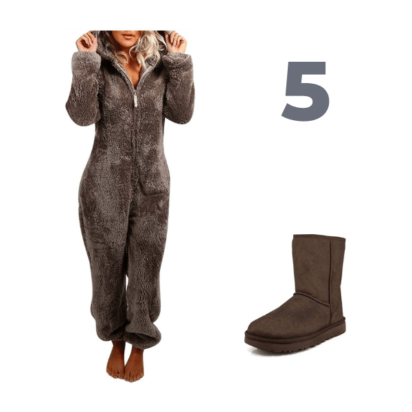 Brown Fleece onsie and Brown UGGs