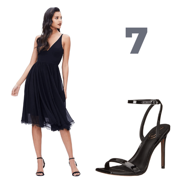 Black Midi Ruffle LBD and Black Strap Sandal Heel