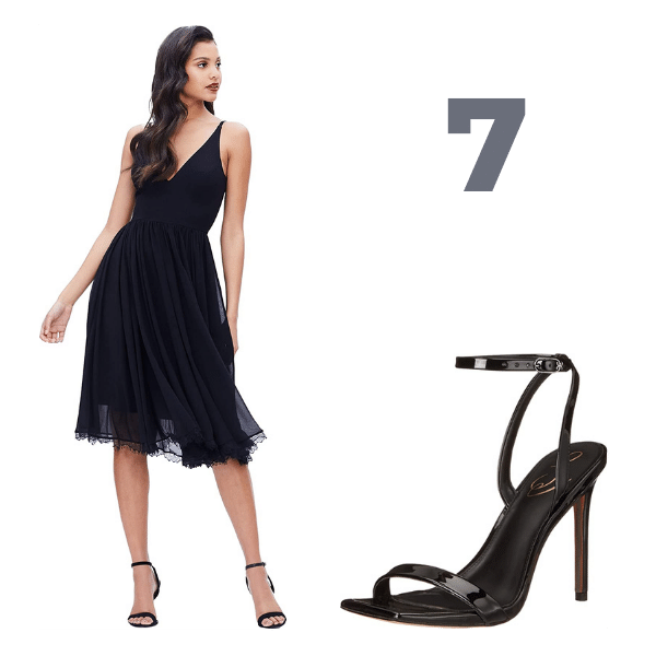 Black Midi Ruffle LBD and Black Strap Sandal Heel 