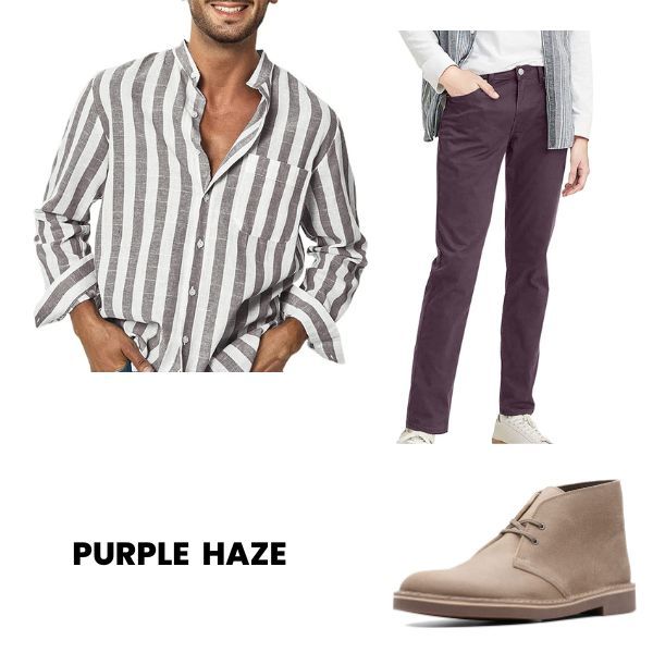 Striped Shirt Levis and Desert BOots