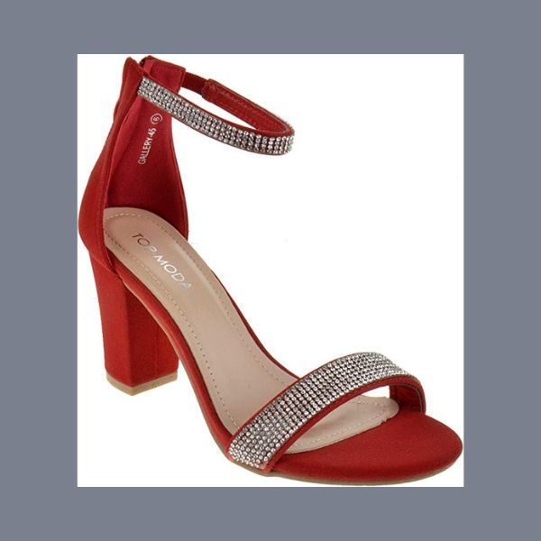 Red Sued Heel with rhinestone accent