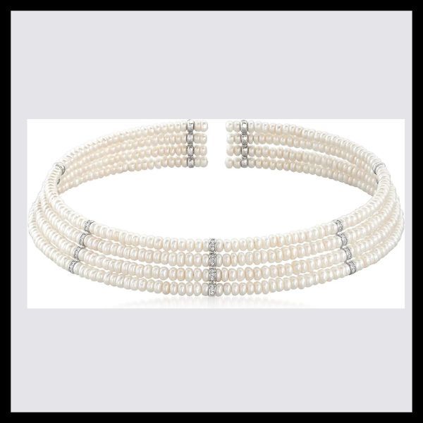 4 row pearl and diamond choker