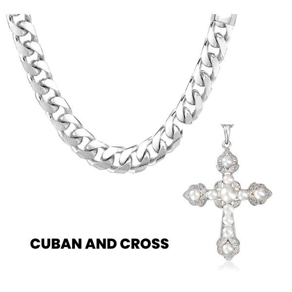 Cuban Link Chain and Pearl Cross