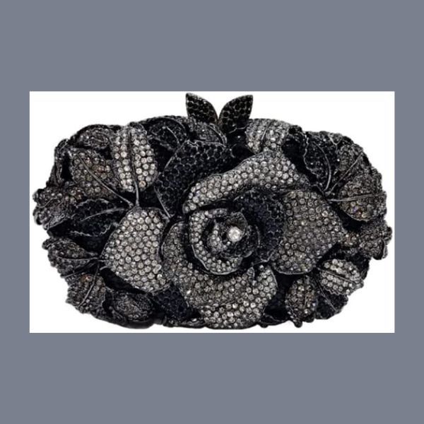 Black Flower Rhinestone Bag