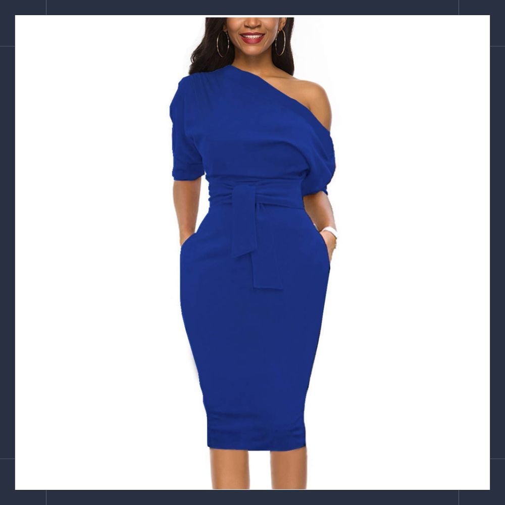 Source:Amazon Royal Blue One Shoulder Dress