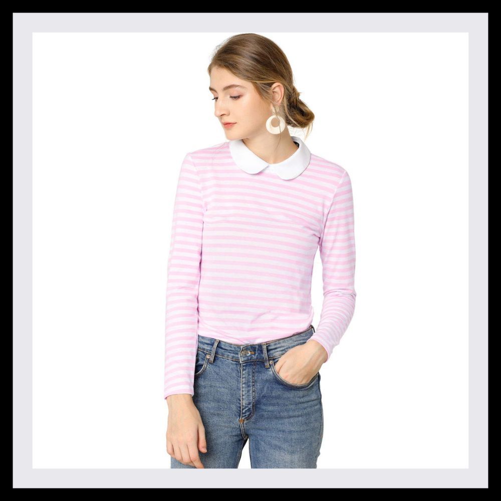 Long sleeve stripe T with a collar