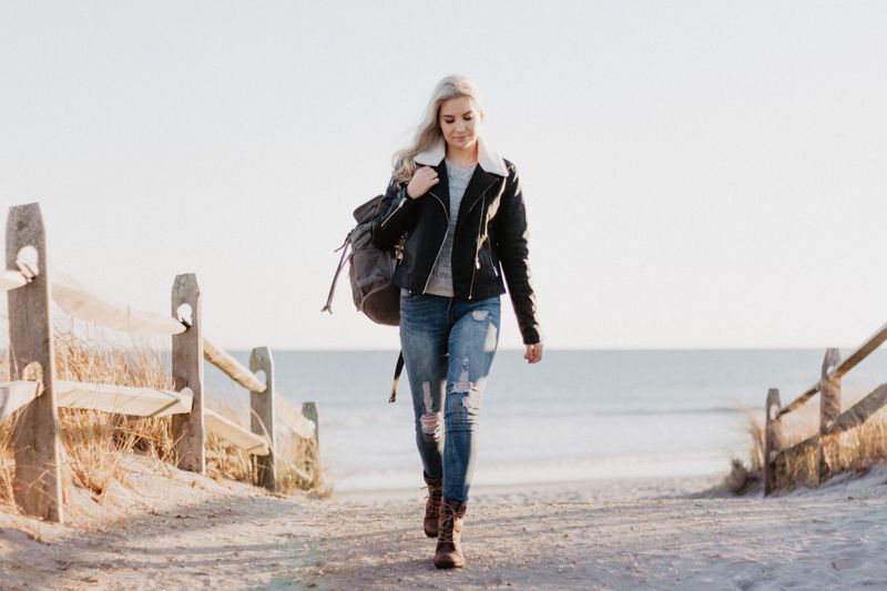 Distressed jeans and Leather Coat