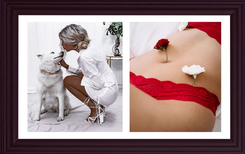 Sexy Shoes Woman in White with a dog and woman in red lingerie